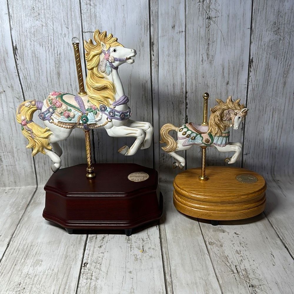 Lefton 1989 and Westland ‎ Horse Carousel Music Box Set of 2